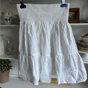 Ralph Lauren White Bubble Mini Skirt with Smocked Tiered Design